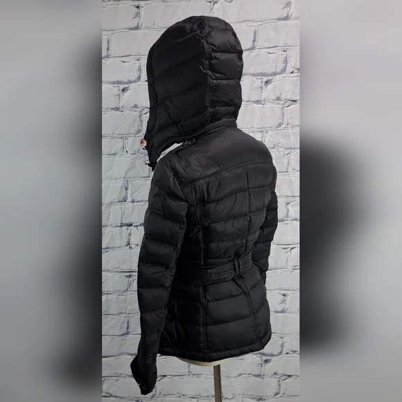 Burberry Women's Puffer Winter Jacket Grey Goose Down Fill Black Hooded Small - Picture 6 of 16